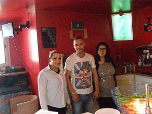 Day manager Iheb, flanked by waitresses Ghofrane and Fatima
